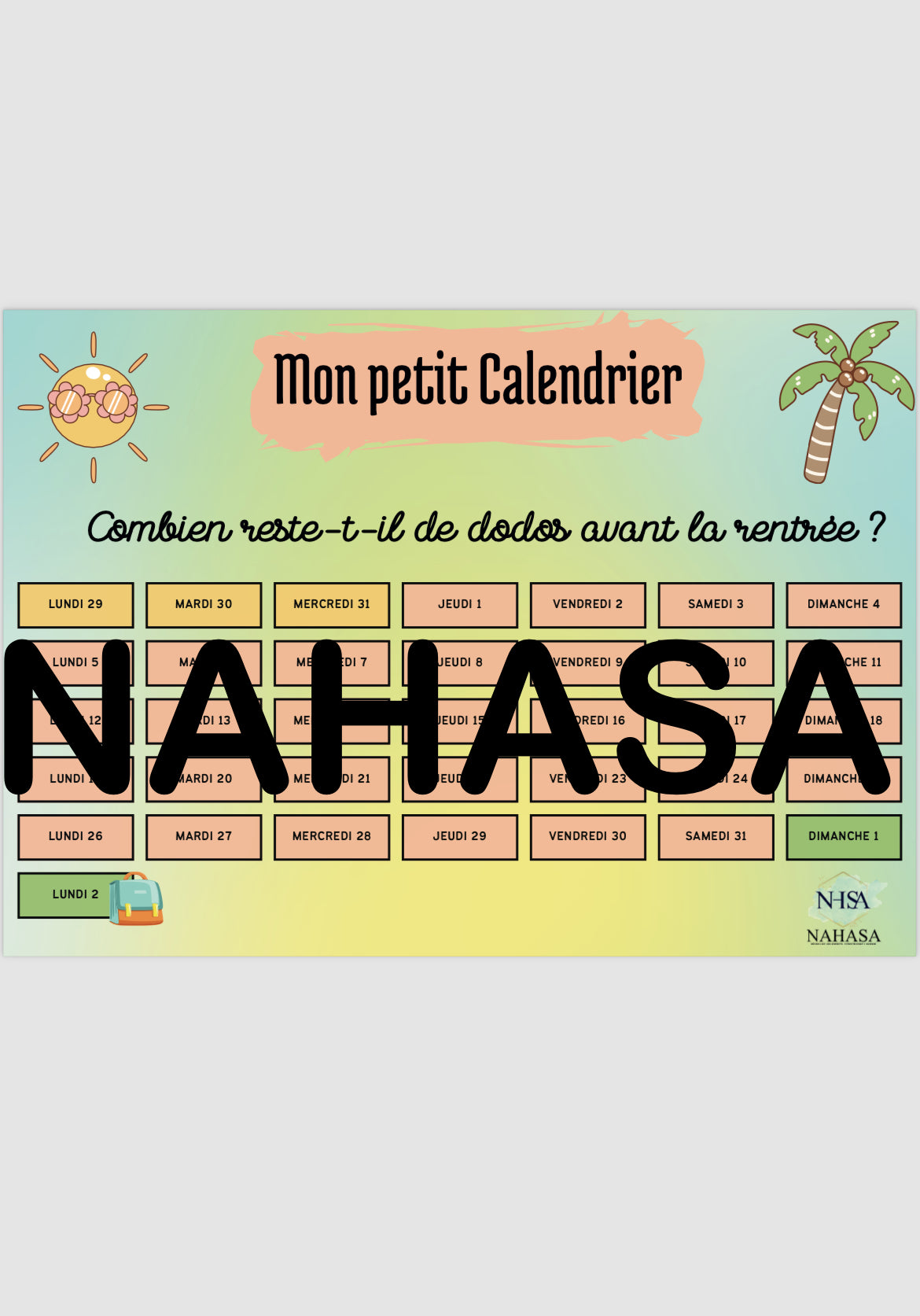 đïž Mon petit calendrier â Compter les dodos avant la rentrĂ©e !