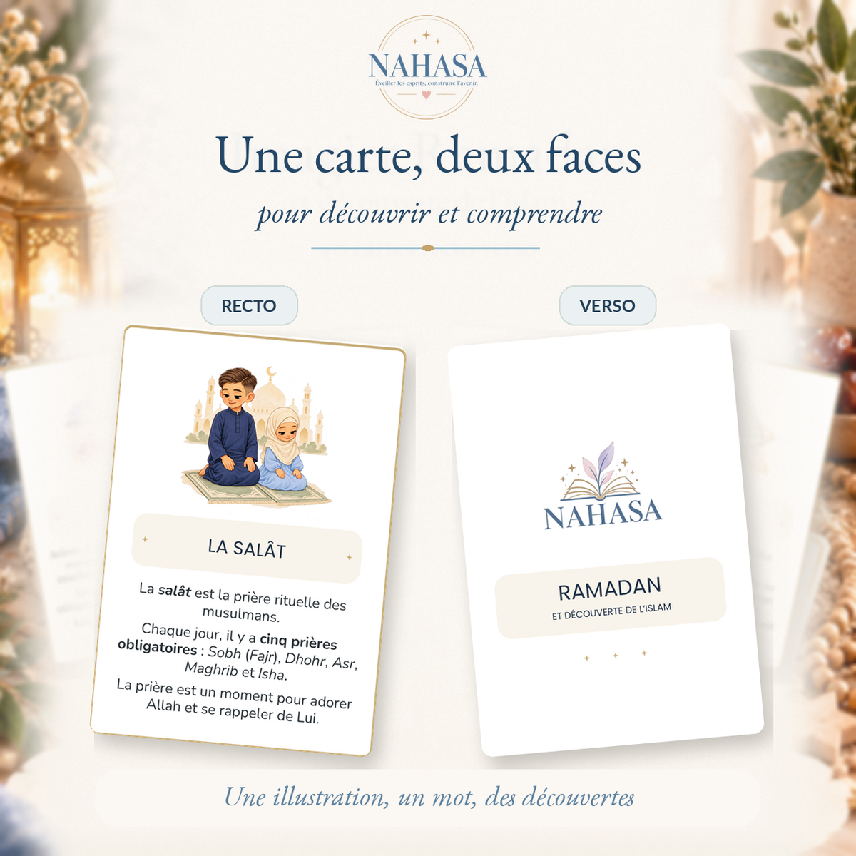 Cartes imagier Ramadan NAHASA : exemples de recto et de verso